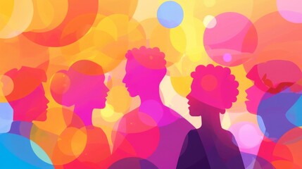 Abstract Group of Silhouettes with Overlapping Circles.