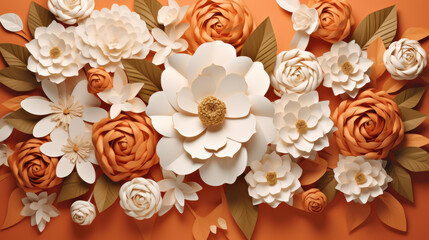 Beautiful 3D floral art with white  peach flowers. Ideal for decor, design, or creative projects.