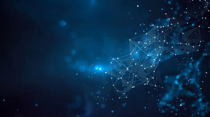 Abstract futuristic digital technology network background with glowing blue connections and particles in a dark space.
