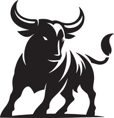 A silhouette of a bull in black and white with a white background