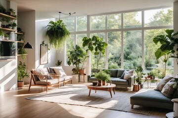 Sunlit ambiance in a modern living room with elegant neutral decor.