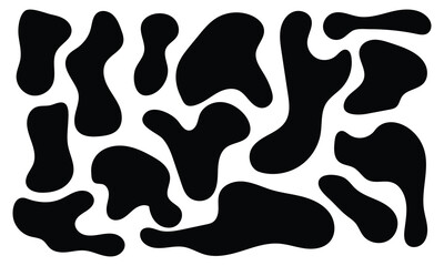 Set of different blotch shapes. Random abstract liquid shapes, round abstract organic elements. Pebble, drops and blobs silhouettes. Simple rounded shapes. Vector illustration in eps 10.