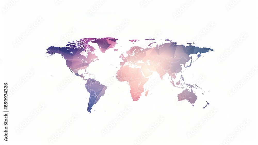 Poster A clean and modern illustration of the world map with continents outlined in a geometric design. Perfect for travel agencies and global travel companies. Generative AI