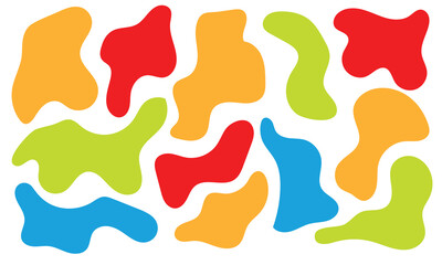 Colorful liquid blobs and organic shapes on beige background. Trendy pattern in doodle style. Minimalist design with basic shapes on white background in eps 10.