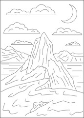 night landscape nature coloring book page