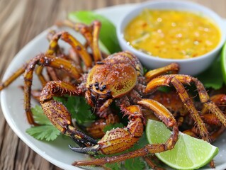 Crispy fried spider crab with delicious sauce