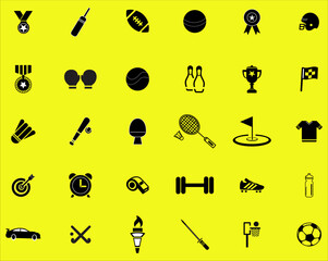 Set of sports icons with yellow vector background