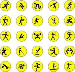 Set of sports icons with yellow vector background