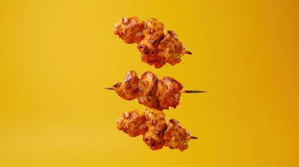 Grilled Chicken Skewers Floating in Air