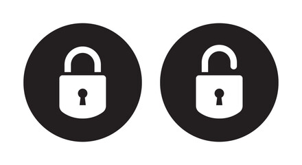 Lock and unlock icon privacy symbol set in black and white color in lower curve style. Set of close and open locks. Lock icon collection. Locked and unlocked black icon.