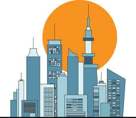 Fototapeta premium Modern Cityscape Illustration with Skyscrapers in Flat Design