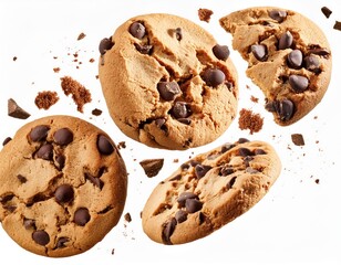Fototapeta premium Chocolate chip cookies isolated on white background, clipping path included.