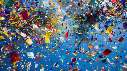 Celebration and colorful confetti party on blue abstract background