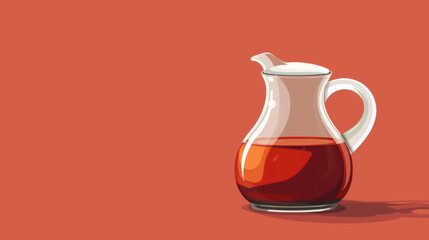 A clear glass pitcher filled with iced tea, set against a vibrant red background, casting a distinct shadow.