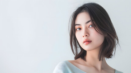 Portrait of beautiful Asian women are cool and confident in casual clothes over white background People lifestyle concept Mock up copy space  Fashion model attractive elegant woman : Generative AI