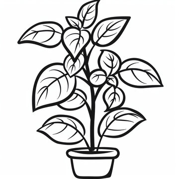 recommend clip art: Black and white line art of a potted plant with detailed leaves, capturing the essence of simple botanical beauty.
