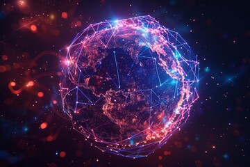 Obraz premium Digital Earth with Neon Lights and Starry Background