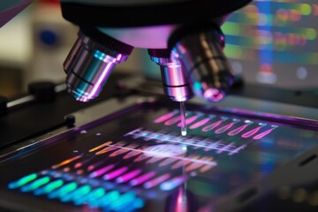 Close-Up of a Microscope Examining a DNA Sample