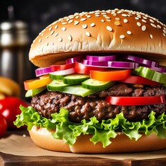 hamburger on a black background