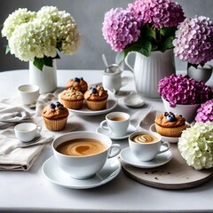 still life with tea and flowers