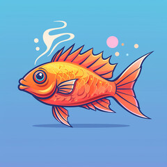 Fototapeta premium Vector_Parrotfish_fry_with_smoke_cartoon_vector