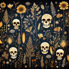 skull and flowers on the dark background