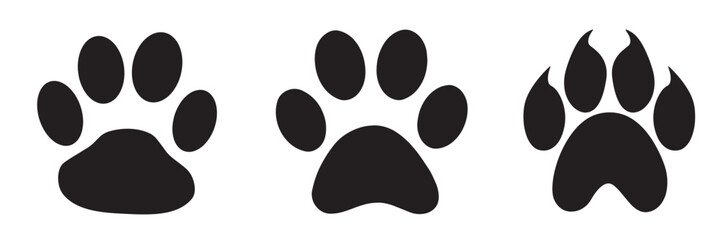 Different animal paw print vector illustrations. Paw print sign and symbol. Pet paw icon set vector. dog or cat paw