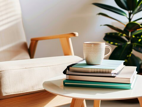 Mental Health Awareness Setup in Therapy Office with Books, Brochures, and Calm Environment for World Depression Day