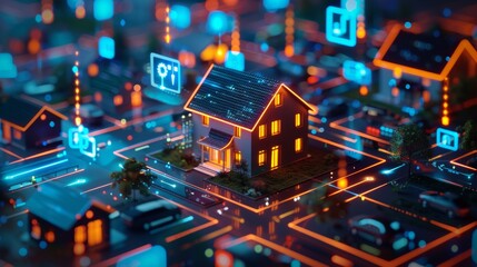 Obraz premium Futuristic Smart Home in a Digital Network Concept