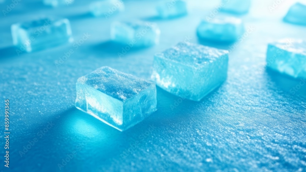 Poster  Cool cubes of ice on a blue surface