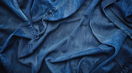 Blue denim jeans on textured background with copy space Vintage trousers fashion mockup in flat lay view