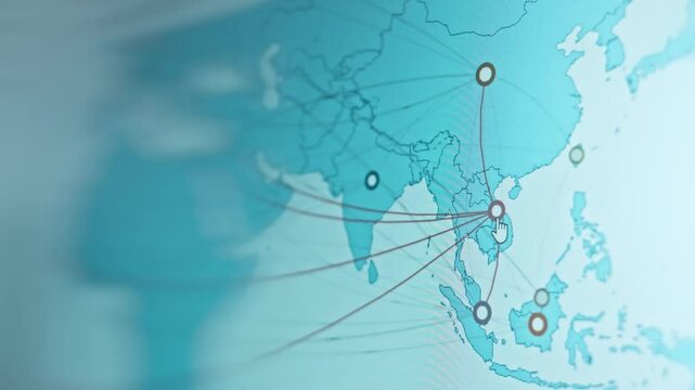Hacking attacks in real-time on world map, source location Asia