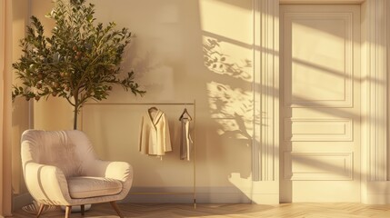 Unexpected Houseguest: Chair and Tree Share Living Room