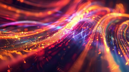 Obraz premium Radiant light trails forming intricate patterns, representing high energy physics and dynamic motion