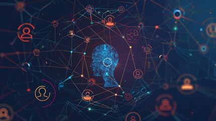 a digital cartoon modern illustration of a simple diagram showing the persona at the center, surrounded by various social network icons