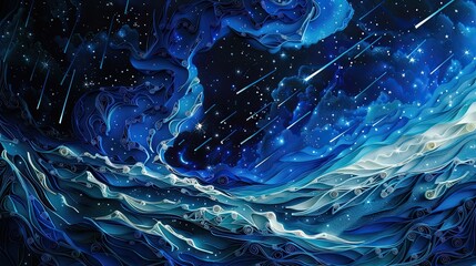 Intricate paper quilling artwork of a deep night sky with shooting stars