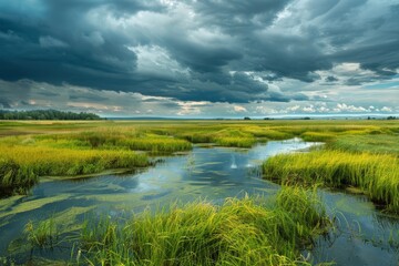 Stormy Clouds Over a Lush Meadow