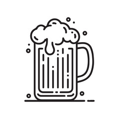 Line Art Beer Mug with Foam – Vector Illustration of a Classic Beer Stein with Frothy Head, Ideal for Brewery Logos, Pub Signs, Oktoberfest Graphics, and Beer-Themed Designs