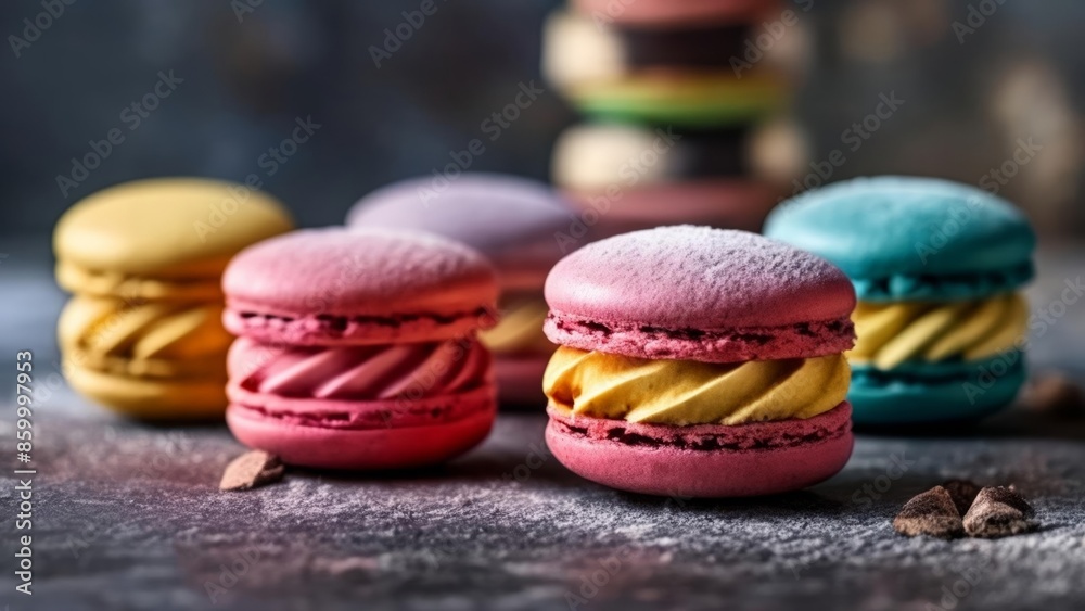 Poster  Deliciously colorful macarons ready to be savored