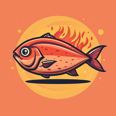 Vector_Pompano_roast_with_fire_cartoon_vector