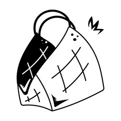 Bamboo basket icon in doodle style 