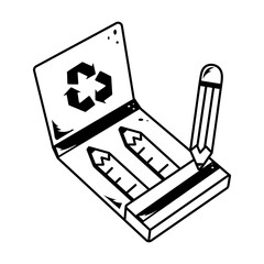 A hand drawn icon of pencil box recyclable packaging 