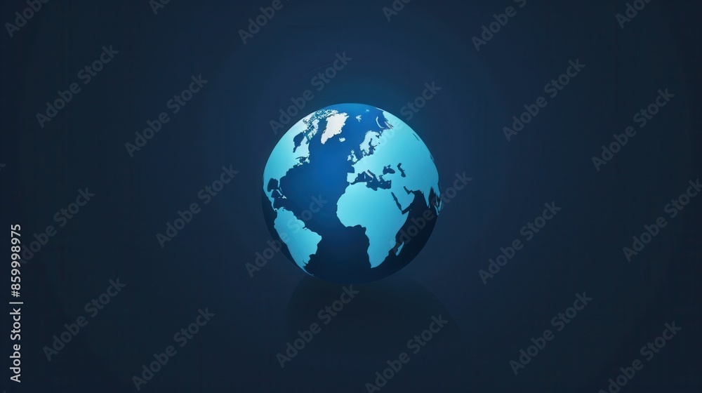 Poster A minimalist illustration of a globe featuring the continents, rendered in clean lines and a blue color scheme. Generative AI