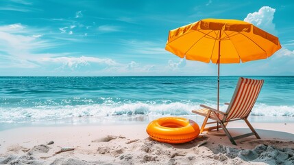 Seaside Relaxation Under a Bright Yellow Umbrella on a Sunny Day