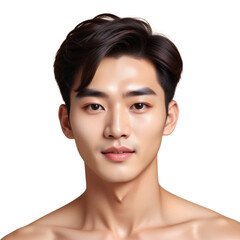 Obraz premium Pretty Asian beauty man with Korean makeup glowing on Isolated transparent background png. generated with AI