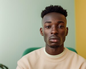 Obraz premium Young Black Man Discussing Mental Health with Therapist in Private Office Setting During Daytime