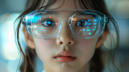 cute child wearing glasses The future has a variety of technology and beautiful colors.