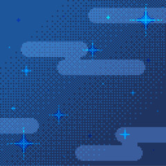 Neon Blue Gradient Night Background with Sparkles, Pixel Art Abstract Illustration