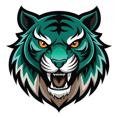Fototapeta premium A powerful green tiger face logo isolated on a white background. brave logo concept. 