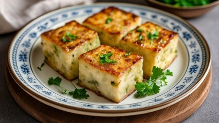  Deliciously baked goldenbrown quiche squares ready to be savored
